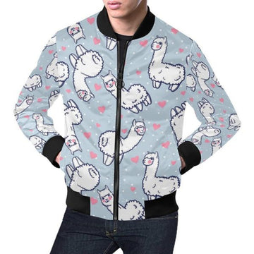 FUNSTUFFPRINTI Llama Pattern Print Men's 3D Bomber Jacket