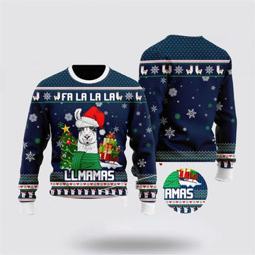 FUNSTUFFPRINT Llama Christmas Hat Ugly Christmas Sweater, Farm Sweater, Christmas Gift, Best Winter Outfit Christmas Ugly Sweater