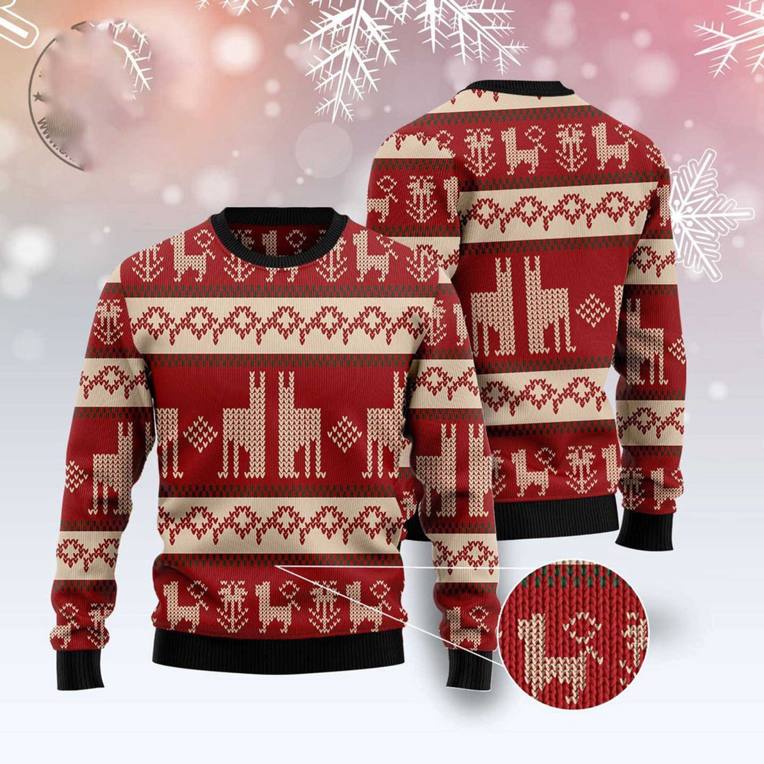 FUNSTUFFPRINT Llama Christmas Ugly Christmas Sweater, Christmas Sweater, Ugly Sweater, Funny Xmas Sweaters Ugly Sweater