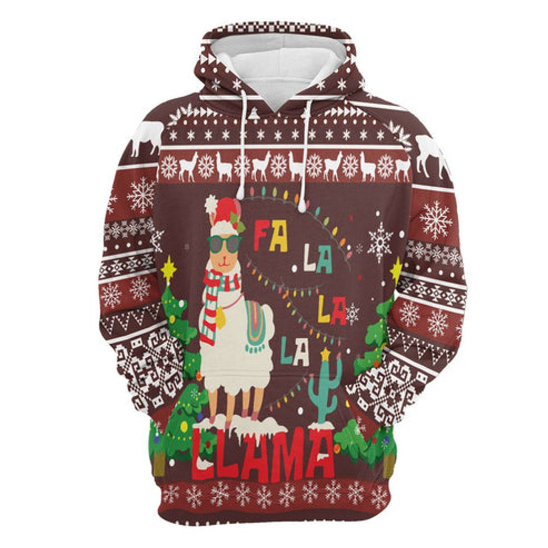 FUNSTUFFPRINT 3D Llama Falalala Christmas All Over 3D Hoodie and Zip Hoodie