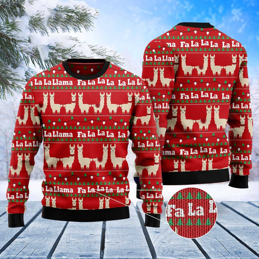 FUNSTUFFPRINT Llama Lalala Ugly Christmas Sweater, Christmas Sweater, Ugly Sweater, Funny Xmas Sweaters Ugly Sweater