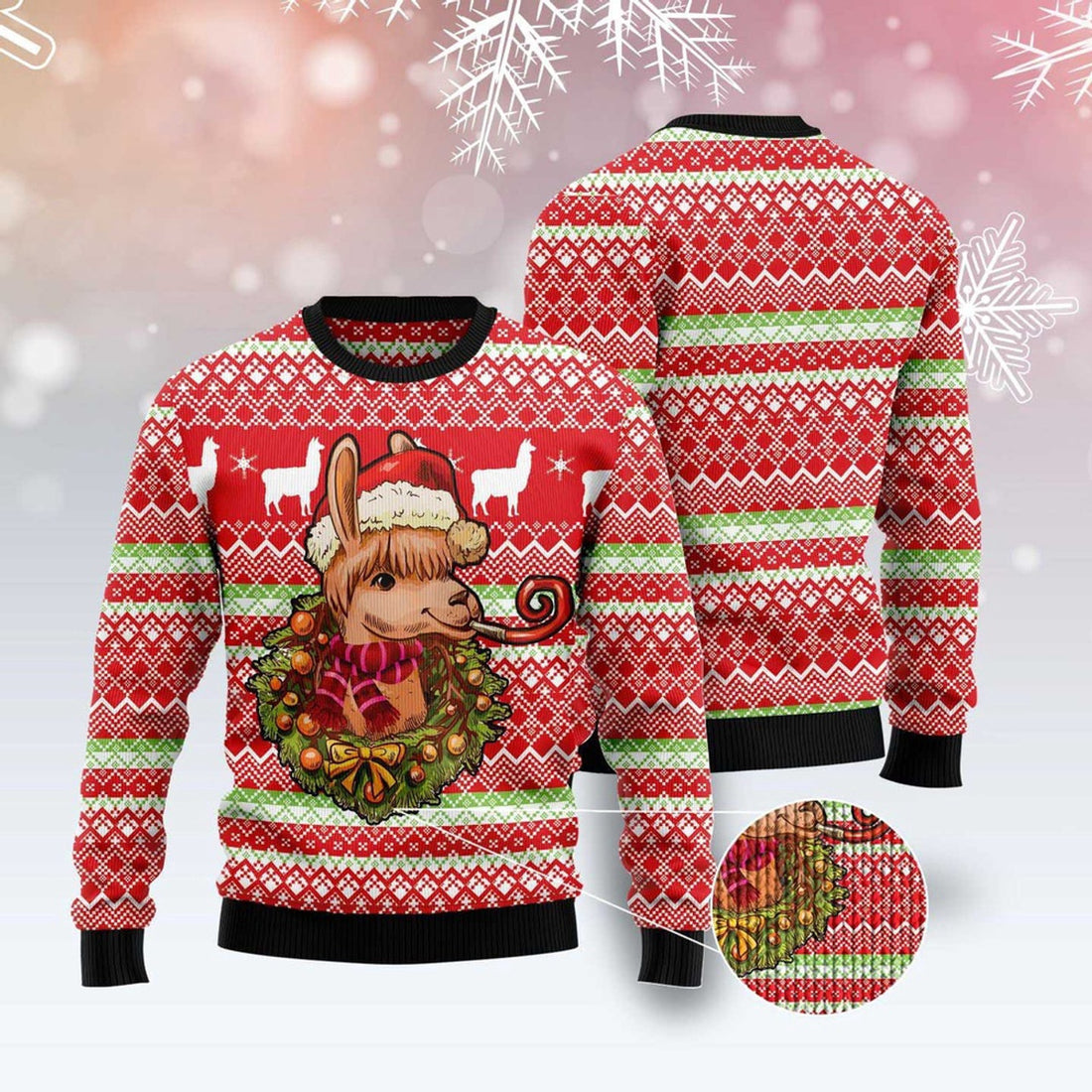FUNSTUFFPRINT Llama Loves Christmas Ugly Christmas Sweater, Christmas Sweater, Ugly Sweater, Funny Xmas Sweaters Ugly Sweater