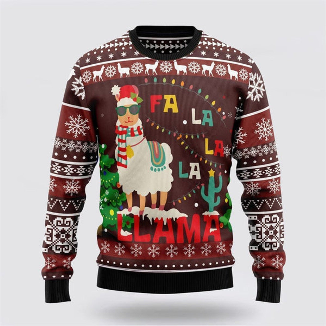 FUNSTUFFPRINT Llama Santa Falalala Ugly Christmas Sweater, Farm Sweater, Christmas Gift, Best Winter Outfit Christmas Ugly Sweater