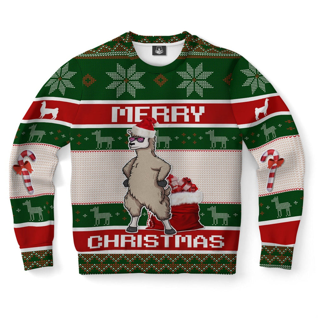 FUNSTUFFPRINT Llama Santa Ugly Christmas Sweater, Christmas Sweater, Ugly Sweater, Funny Xmas Sweaters Ugly Sweater