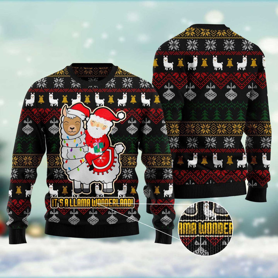 FUNSTUFFPRINT Llama Christmas Sweater, Christmas Sweater, Ugly Sweater, Funny Xmas Sweaters Ugly Sweater