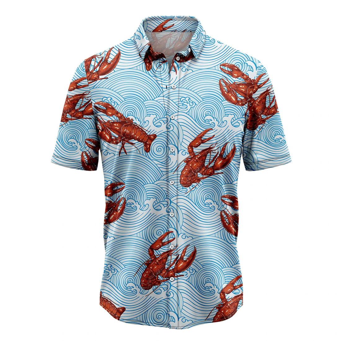 Lobsters Blue Waves Hawaiian Shirt, Summer Hawaiian Shirts for Men and Women Aloha Beach Shirt
