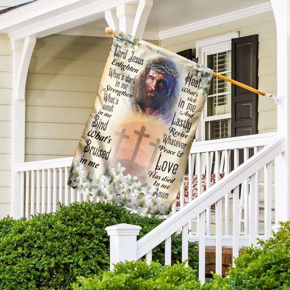 Lord Jesus Enlighten What's Dark In Me Christian House Flags, Christian Flag, Scripture Flag, Garden Banner