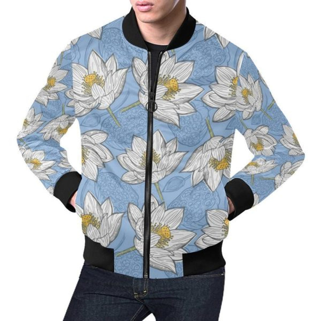 FUNSTUFFPRINTI Lotus Pattern Print Men's 3D Bomber Jacket