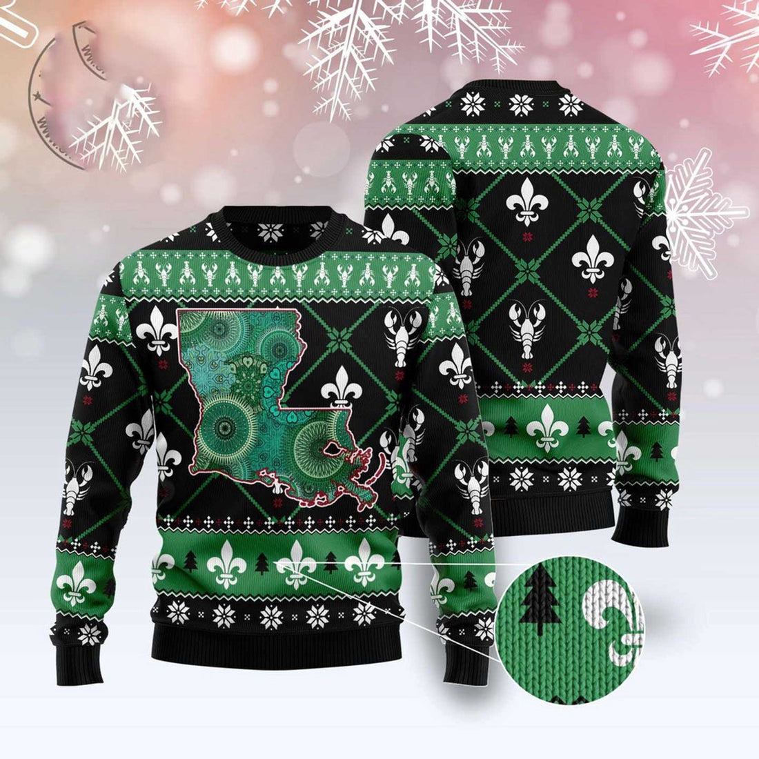 FUNSTUFFPRINT Louisiana Usa Symbols Pattern Ugly Christmas Sweater, Christmas Sweater, Ugly Sweater, Funny Xmas Sweaters Ugly Sweater