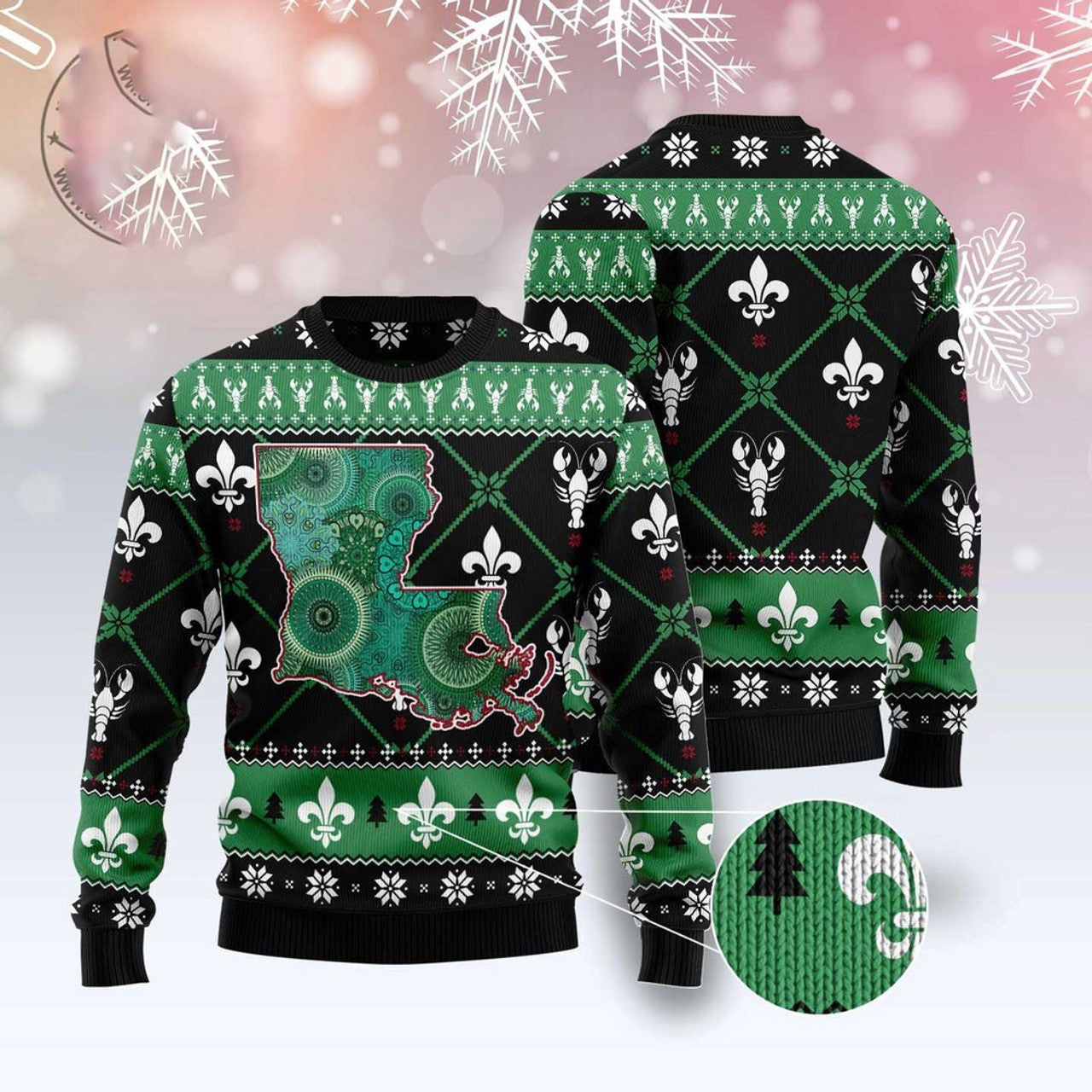 FUNSTUFFPRINT Louisiana Usa Symbols Pattern Ugly Christmas Sweater, Christmas Sweater, Ugly Sweater, Funny Xmas Sweaters Ugly Sweater