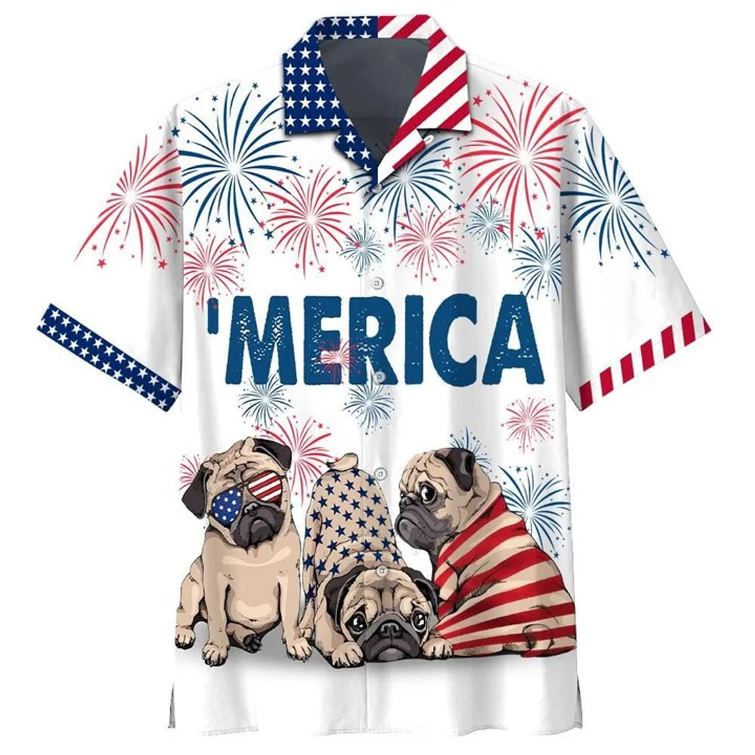 Love Pug 4th of july Hawaiian Shirt, Independence Day hawaii shirt for Men, Women