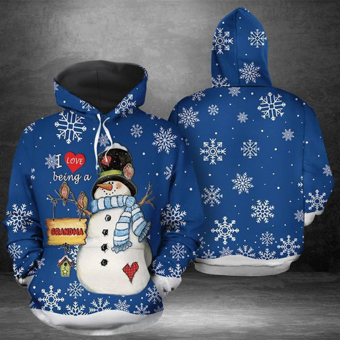 FUNSTUFFPRINT 3D Love Being A Grandma Christmas Snowman All Over 3D Hoodie and Zip Hoodie