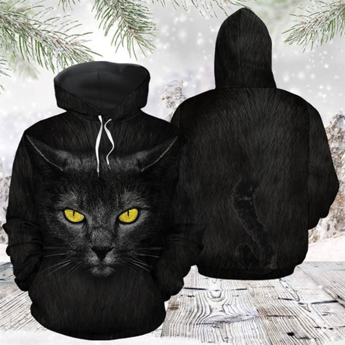 FUNSTUFFPRINT 3D Love Black Cat All Over 3D Hoodie and Zip Hoodie