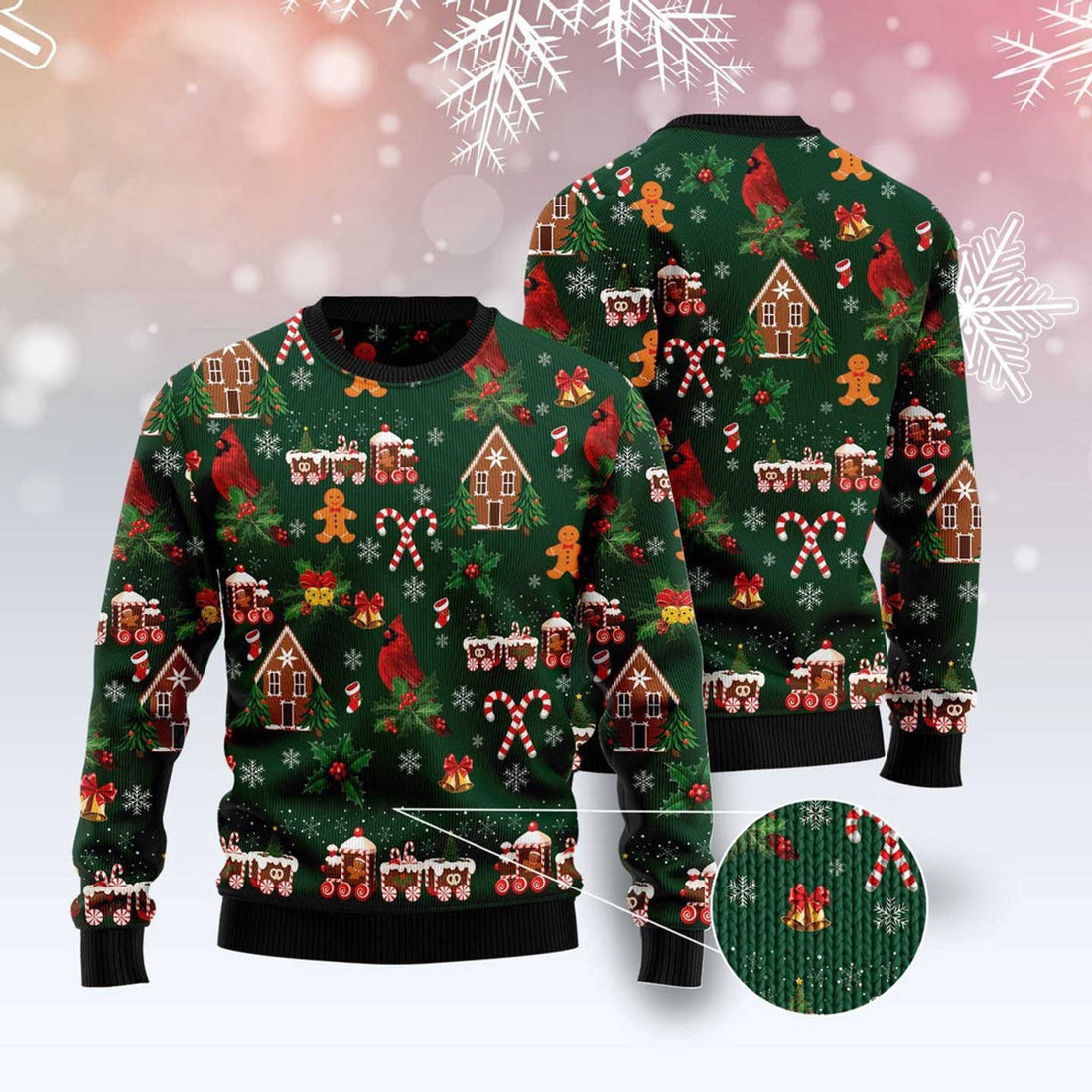 FUNSTUFFPRINT Love Cardinal Ugly Christmas Sweater, Christmas Sweater, Ugly Sweater, Funny Xmas Sweaters Ugly Sweater