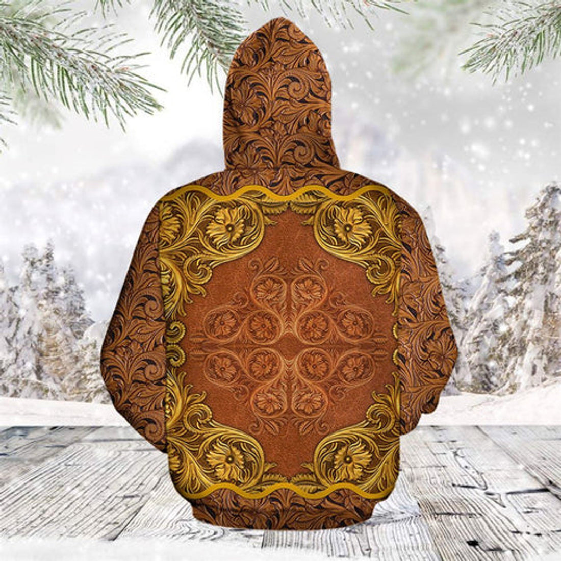 FUNSTUFFPRINT 3D Love Cat Antique Golden All Over 3D Hoodie and Zip Hoodie