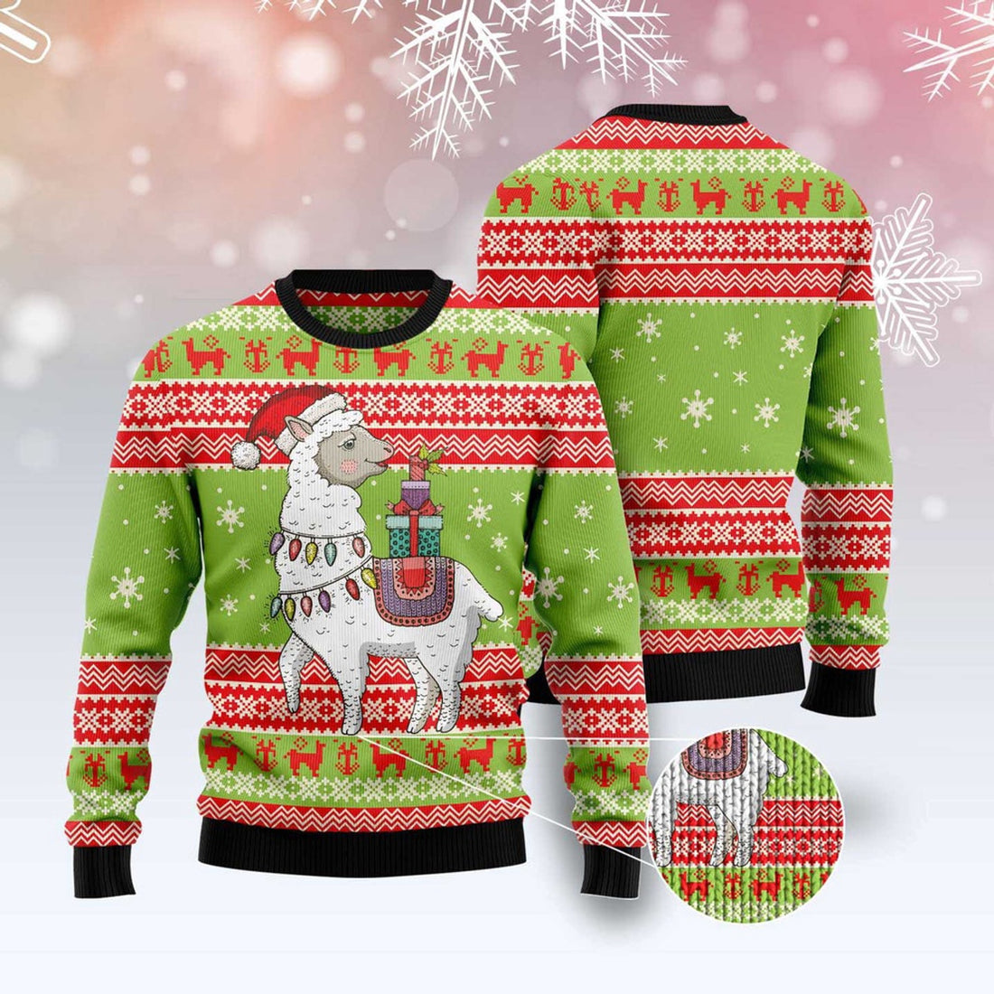FUNSTUFFPRINT Love Llama Ugly Christmas Sweater, Christmas Sweater, Ugly Sweater, Funny Xmas Sweaters Ugly Sweater