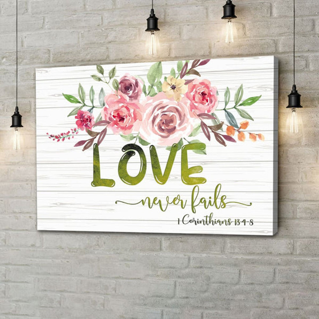 Love Never Fails 1 Corinthians 134-8 Wall Art Canvas Christian Wall Decor - Religious Wall Decor