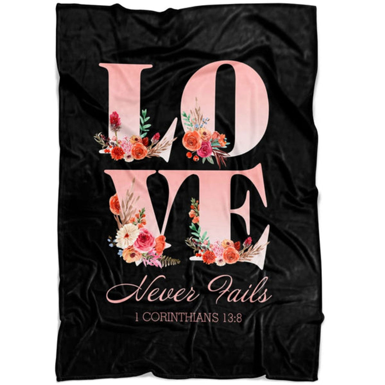 FUNSTUFFPRINT Love Never Fails 1 Corinthians 138 Fleece Blanket - Christian Blanket - Bible Verse Blanket