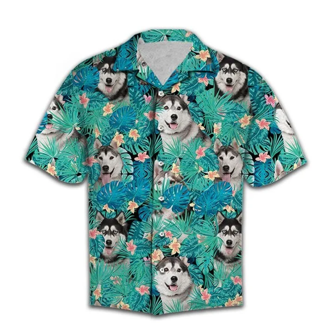 Lovely Siberian Husky In Tropical Palm Leaves Summer Hawaiian Shirt