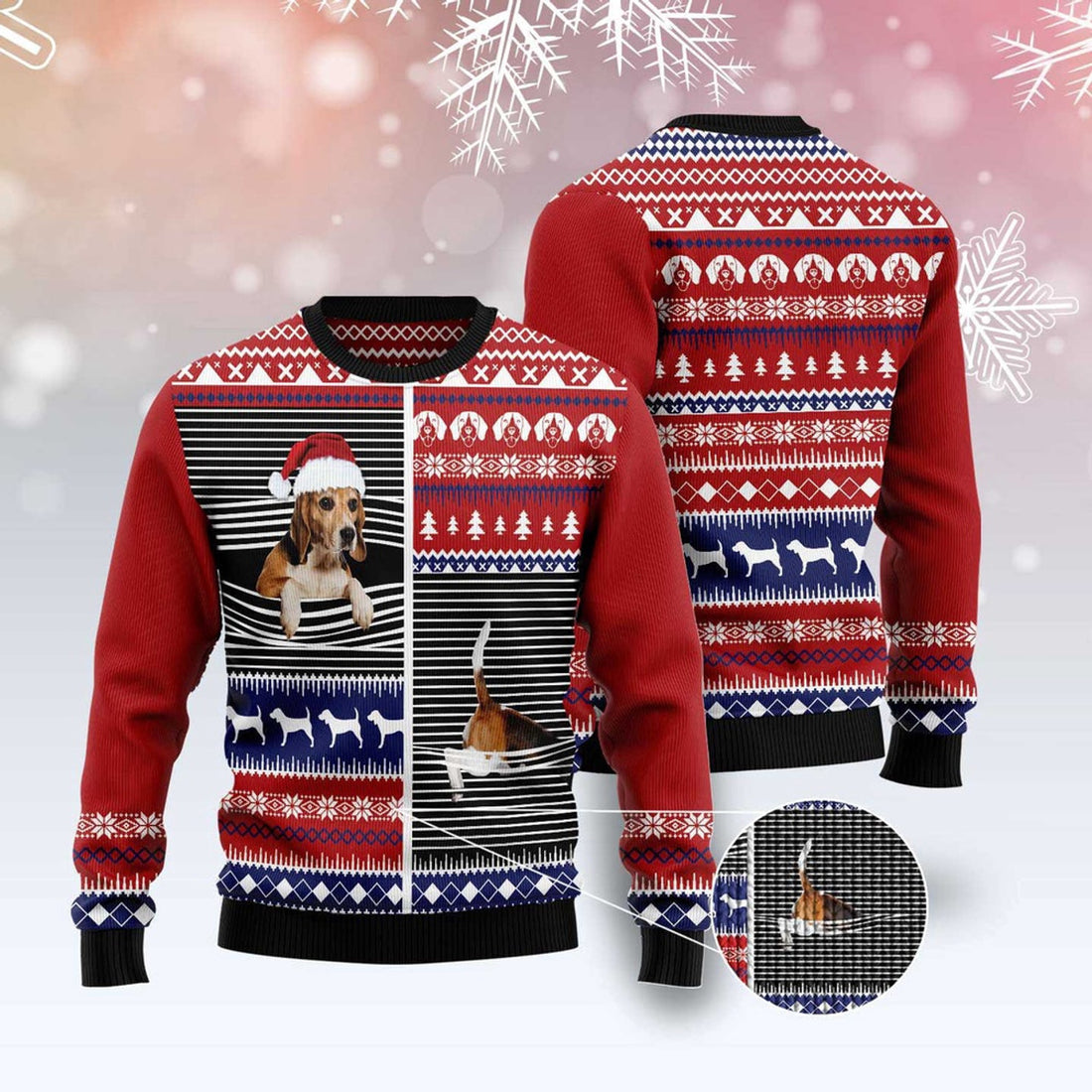 FUNSTUFFPRINT Lovely Beagle Ugly Christmas Sweater, Christmas Sweater, Ugly Sweater, Funny Xmas Sweaters Ugly Sweater