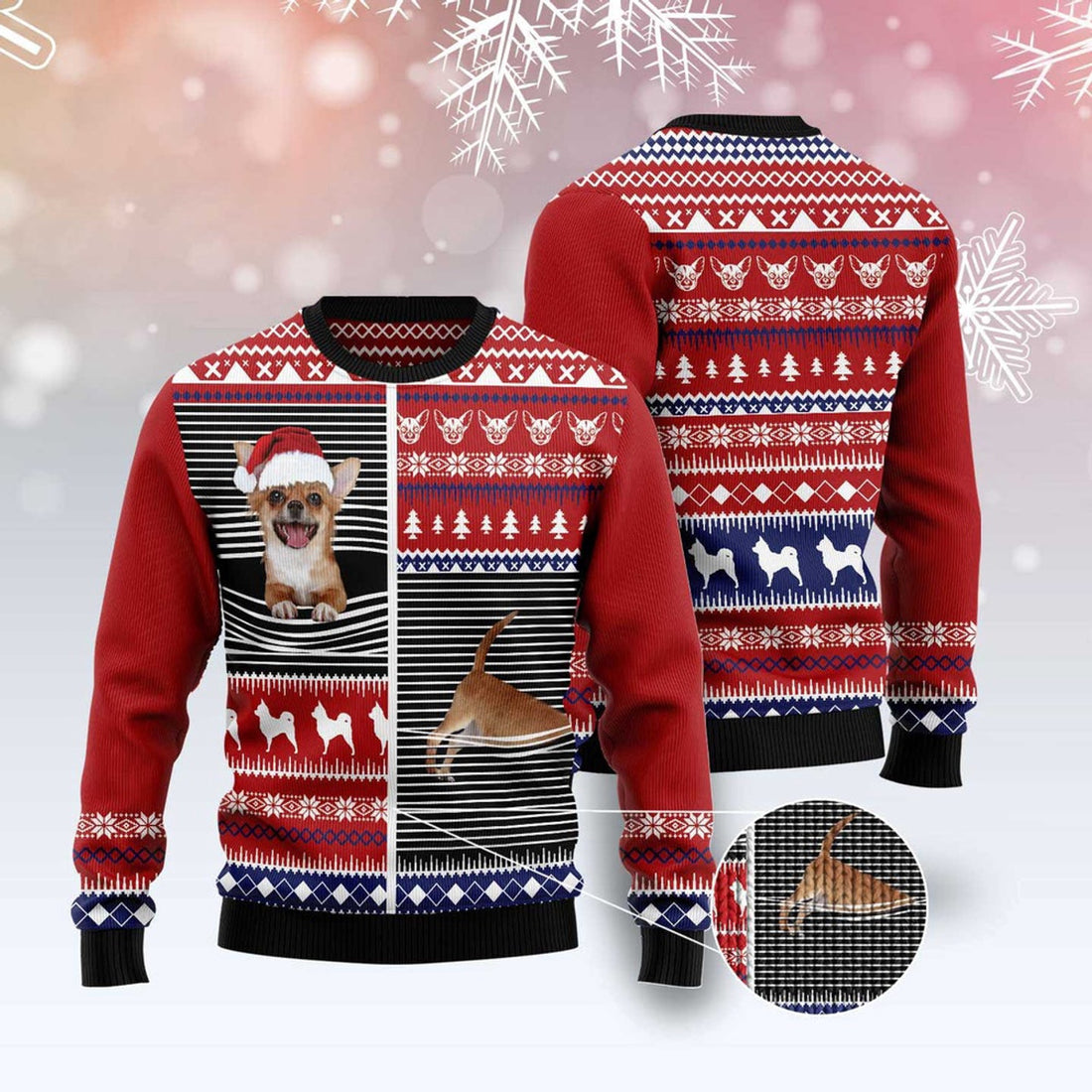 FUNSTUFFPRINT Lovely Chihuahua Ugly Christmas Sweater, Dog Ugly Christmas Sweater, Ugly Dog Sweaters Ugly  Sweater