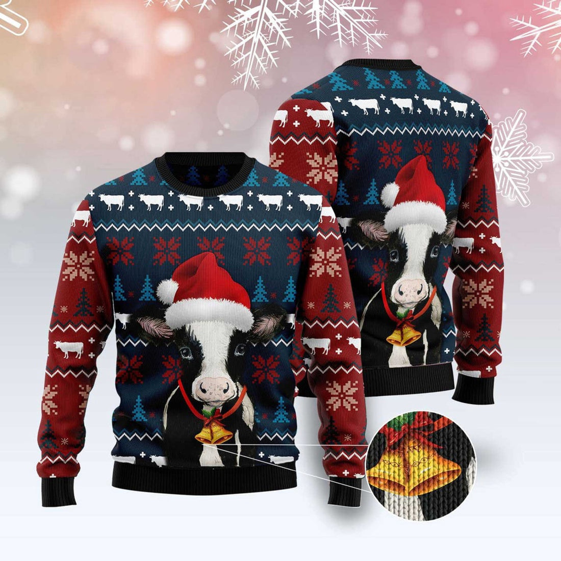 FUNSTUFFPRINT Lovely Cow Ugly Christmas Sweater, Christmas Sweater, Ugly Sweater, Funny Xmas Sweaters Ugly Sweater