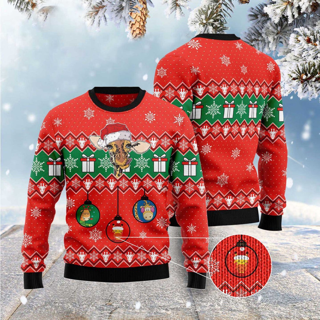 FUNSTUFFPRINT Lovely Giraffe Ugly Christmas Sweater, Christmas Sweater, Ugly Sweater, Funny Xmas Sweaters Ugly Sweater
