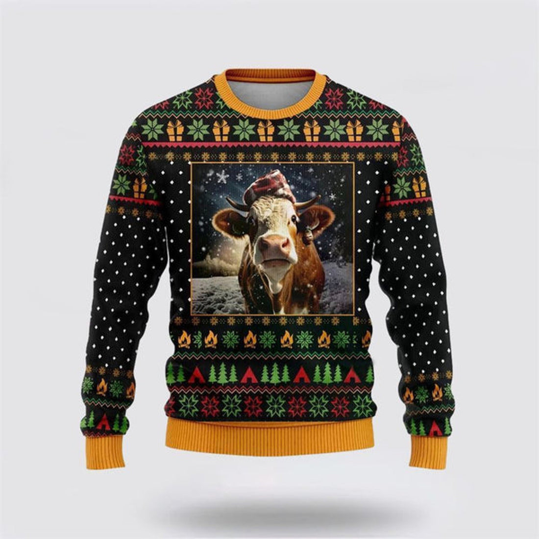 FUNSTUFFPRINT Lovely Hereford Cows Ugly Christmas Sweater, Farm Sweater, Christmas Gift, Best Winter Outfit Christmas Ugly Sweater