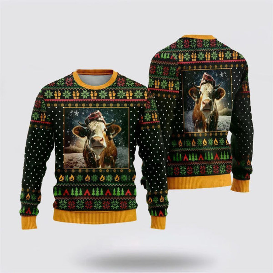 FUNSTUFFPRINT Lovely Hereford Cows Ugly Christmas Sweater, Farm Sweater, Christmas Gift, Best Winter Outfit Christmas Ugly Sweater