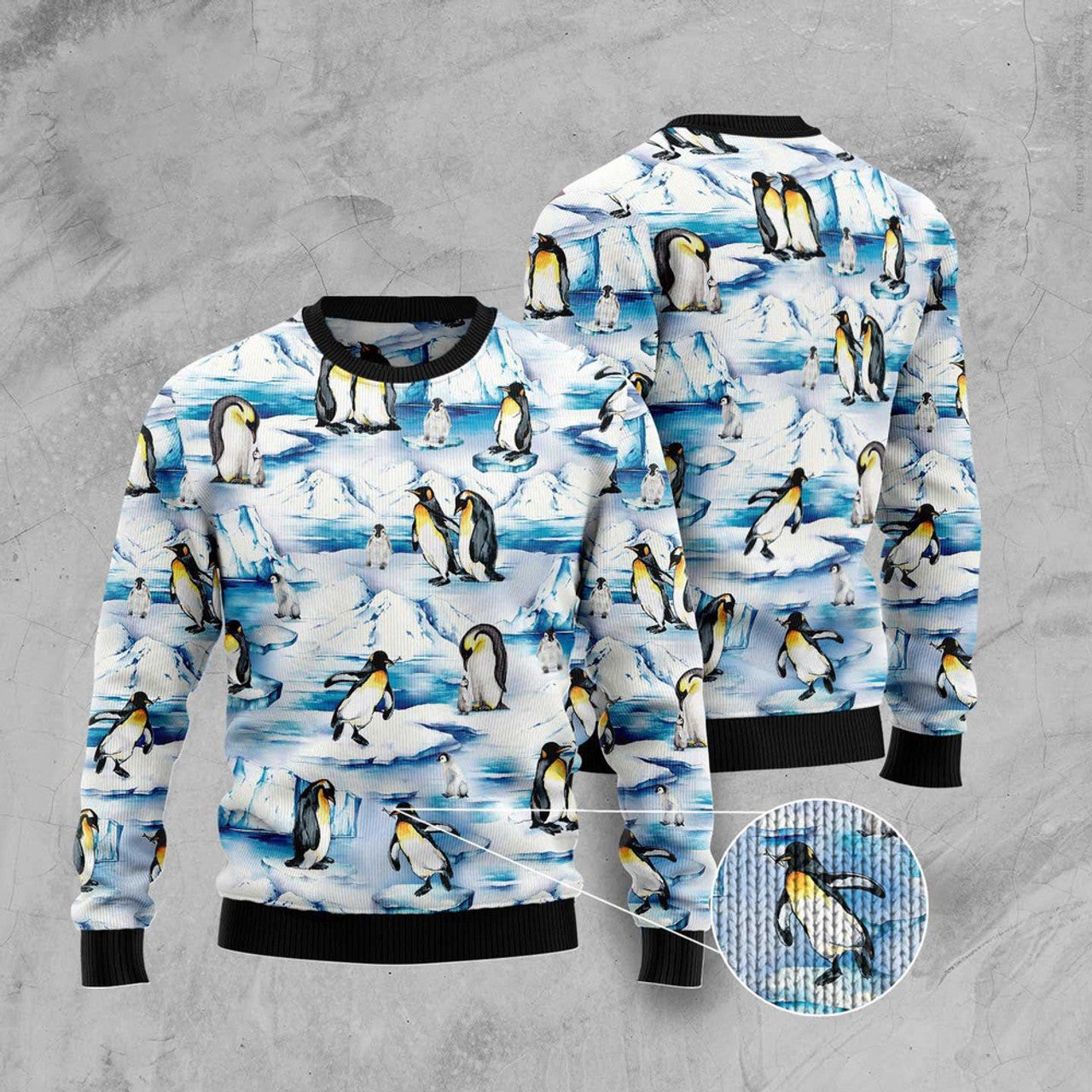 FUNSTUFFPRINT Lovely Penguin North Pole Ugly Christmas Sweater, Christmas Sweater, Ugly Sweater, Funny Xmas Sweaters Ugly Sweater