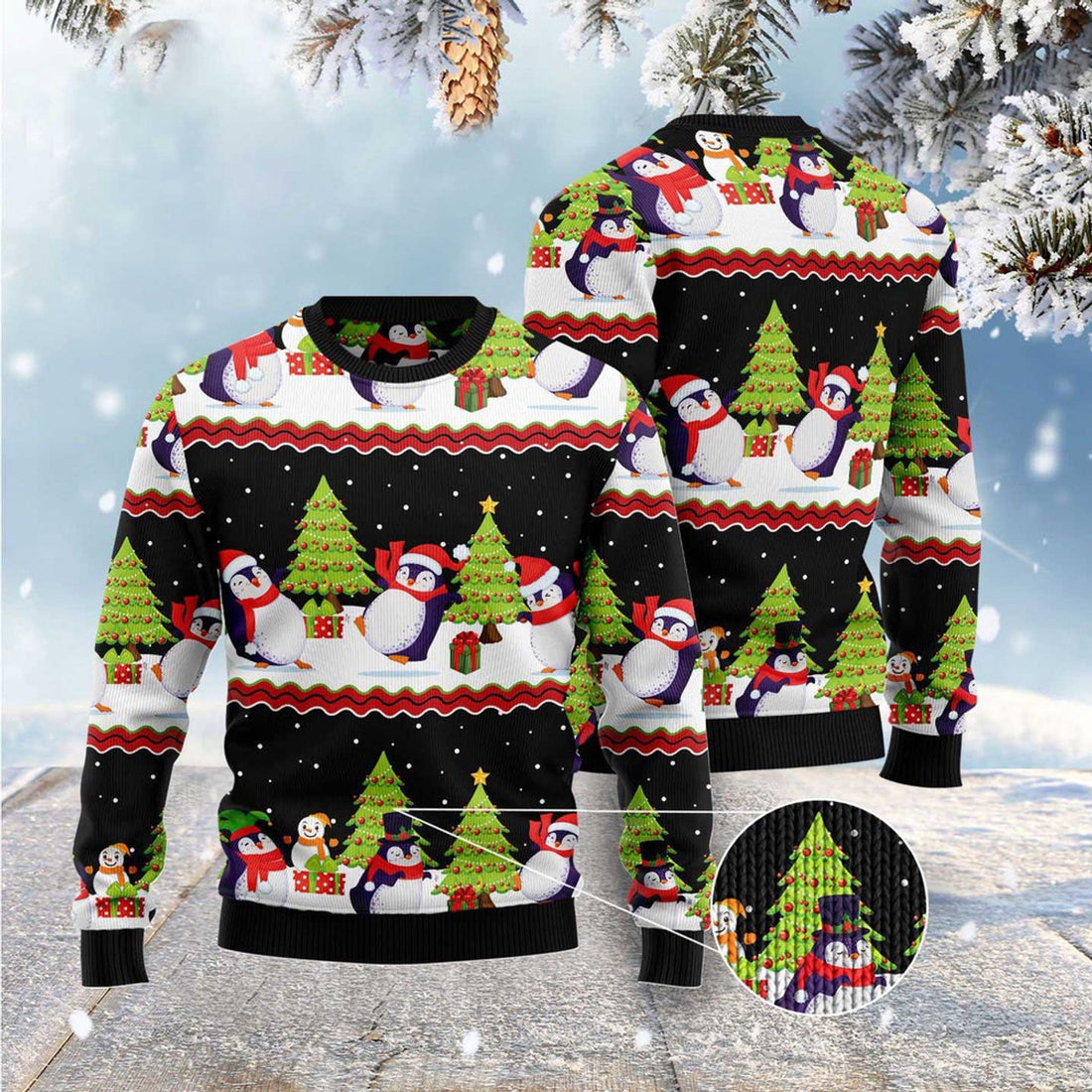 FUNSTUFFPRINT Lovely Penguin Ugly Christmas Sweater, Christmas Sweater, Ugly Sweater, Funny Xmas Sweaters Ugly Sweater