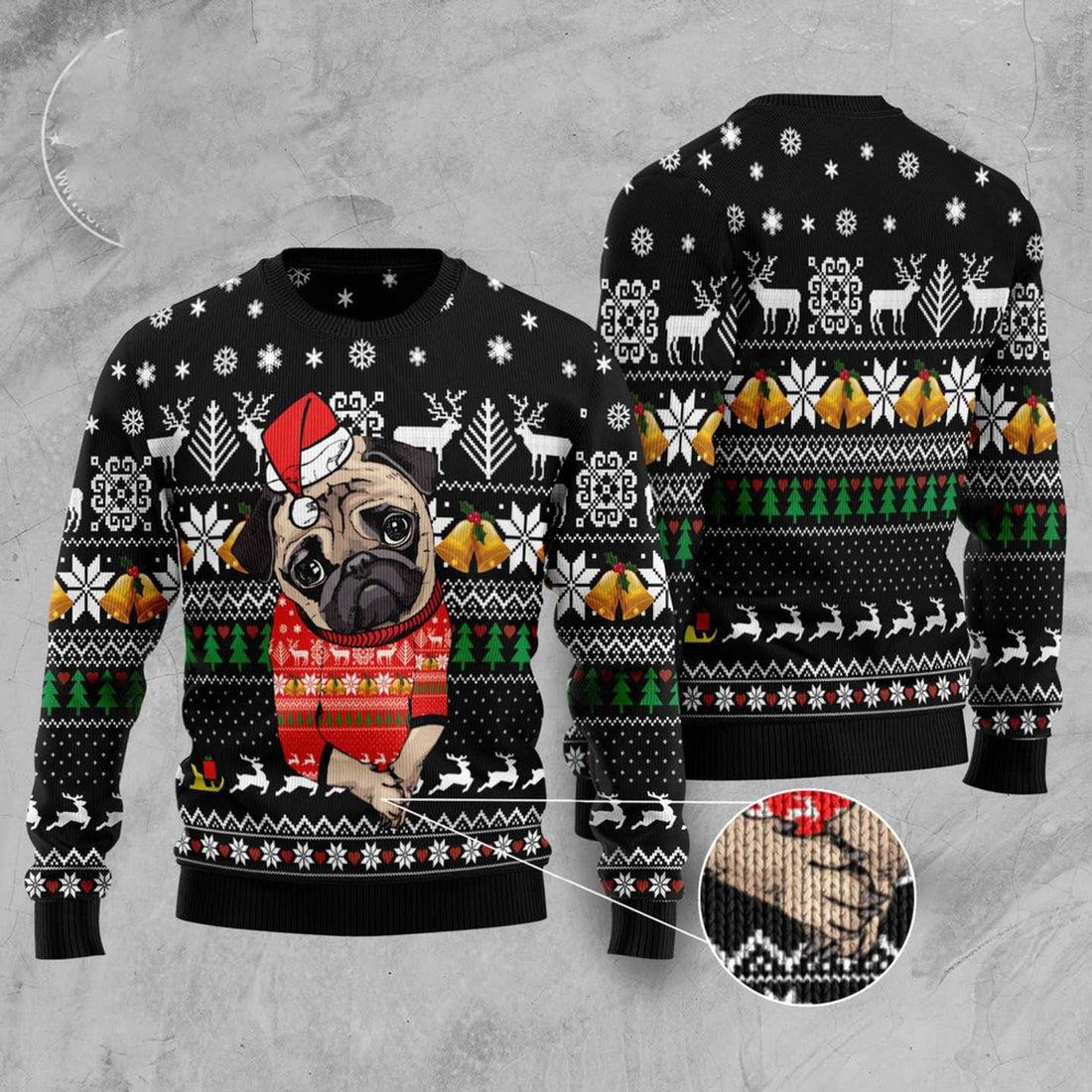 FUNSTUFFPRINT Lovely Pug Ugly Christmas Sweater, Dog Ugly Christmas Sweater, Ugly Dog Sweaters Ugly  Sweater