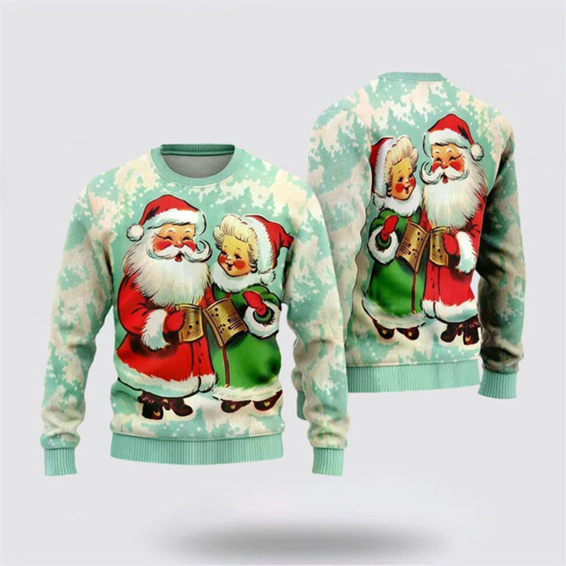 FUNSTUFFPRINT Lovely Santa Couples Ugly Christmas Sweater For Men And Women, Best Gift For Christmas, The Beautiful Winter Christmas Outfit Ugly Sweater