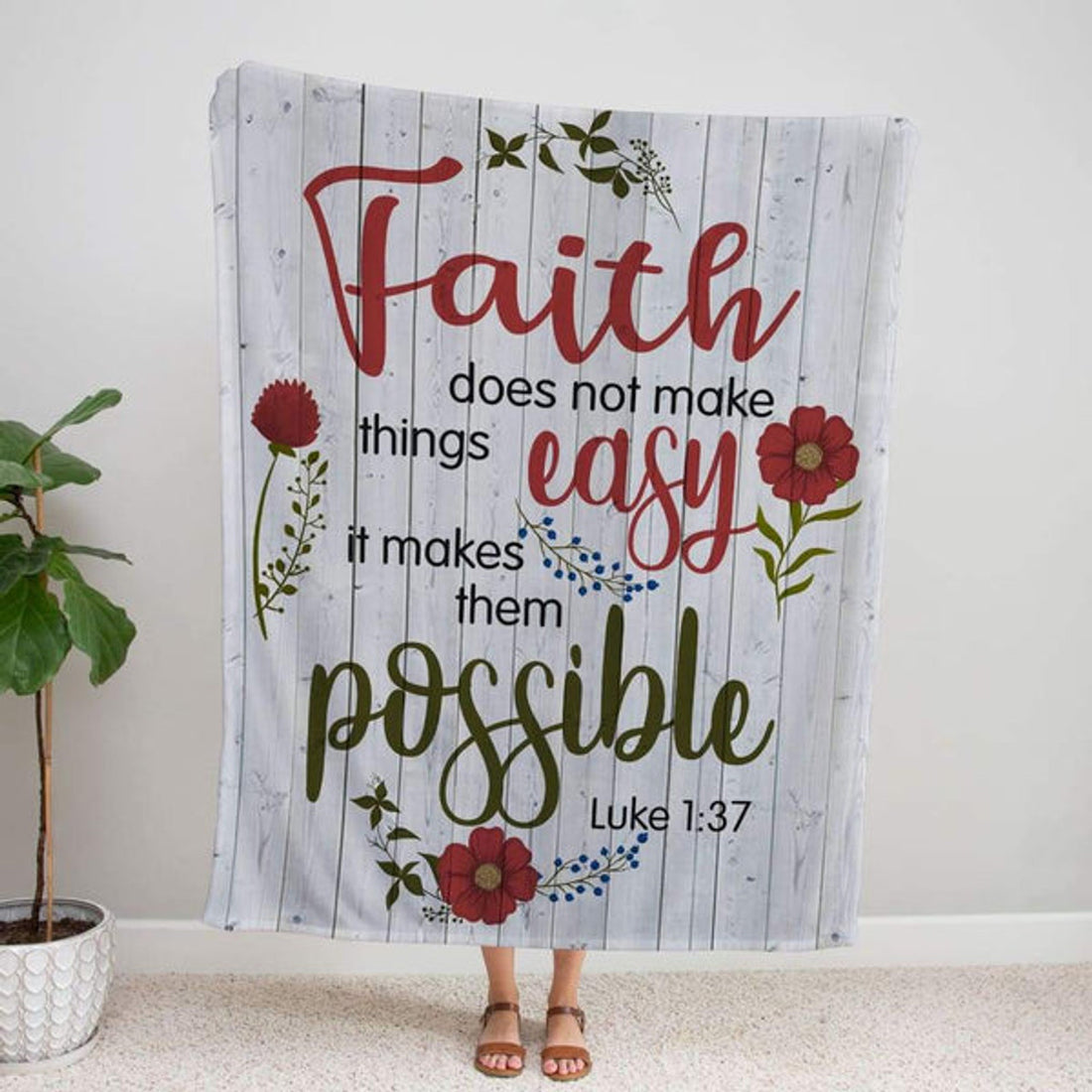 FUNSTUFFPRINT Luke 137 Faith Does Not Make Things Easy Fleece Blanket - Christian Blanket - Bible Verse Blanket
