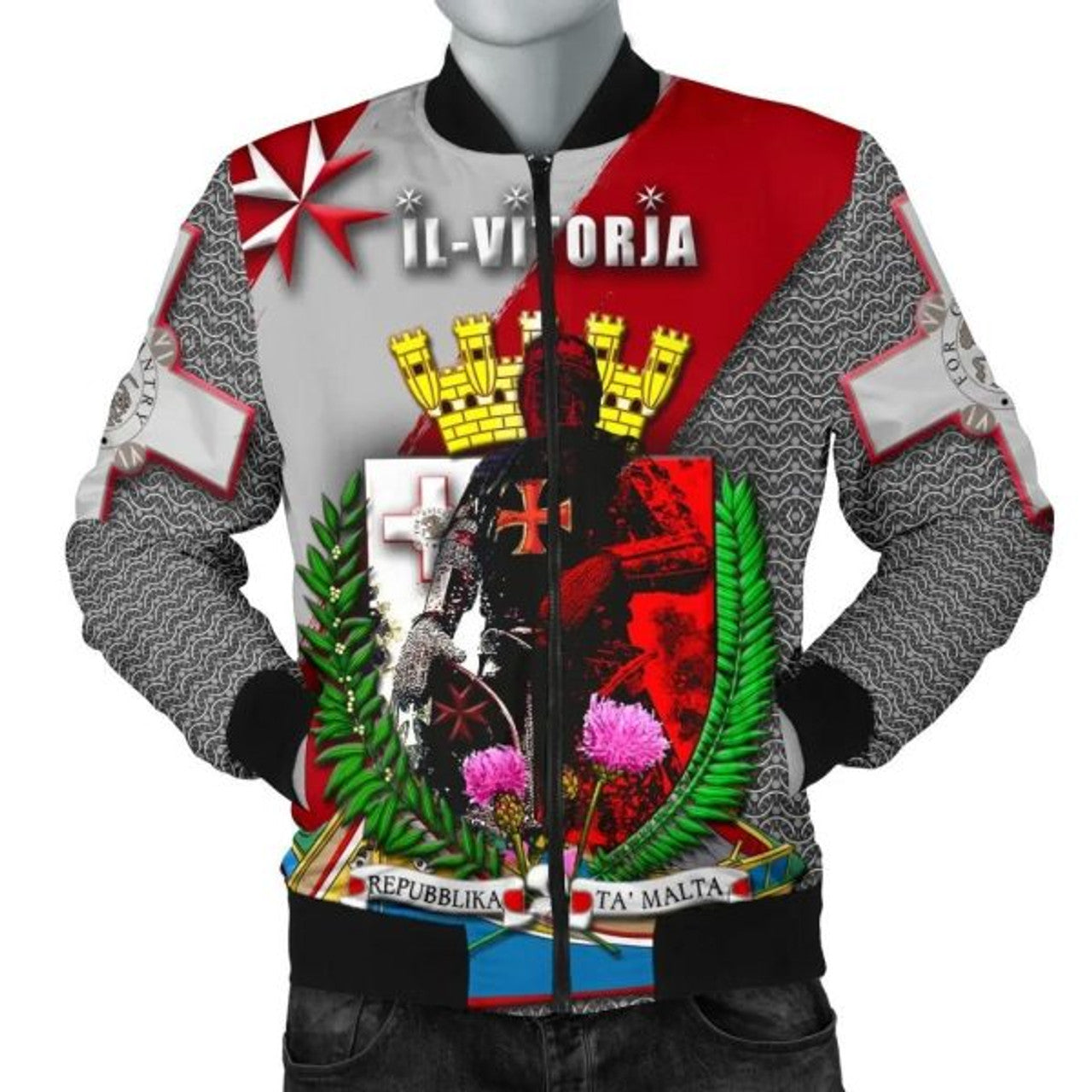 FUNSTUFFPRINTI MALTA IL-VITORJA Men's Bomber Jacket - Knights of Malta - Bomber Jacket