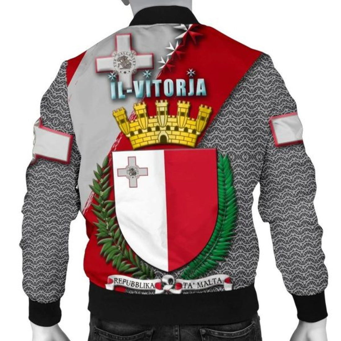 FUNSTUFFPRINTI MALTA IL-VITORJA Men's Bomber Jacket - Malta Coat Of Arm - Bomber Jacket