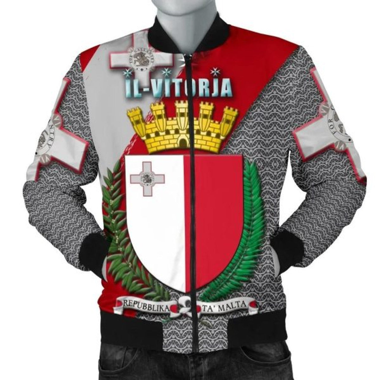 FUNSTUFFPRINTI MALTA IL-VITORJA Men's Bomber Jacket - Malta Coat Of Arm - Bomber Jacket
