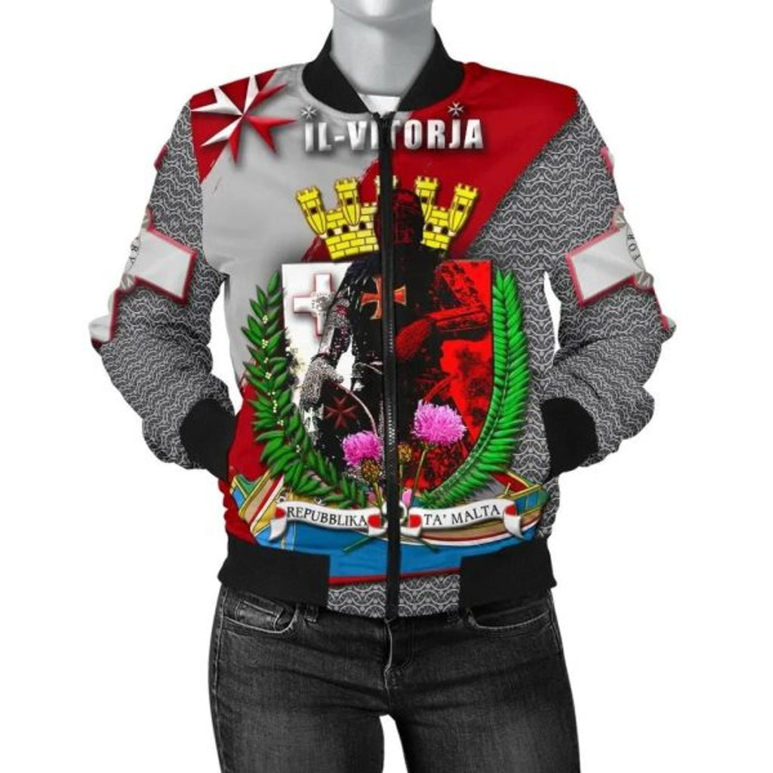 FUNSTUFFPRINTI MALTA IL-VITORJA Women's Bomber Jacket - Knights of Malta - Bomber Jacket