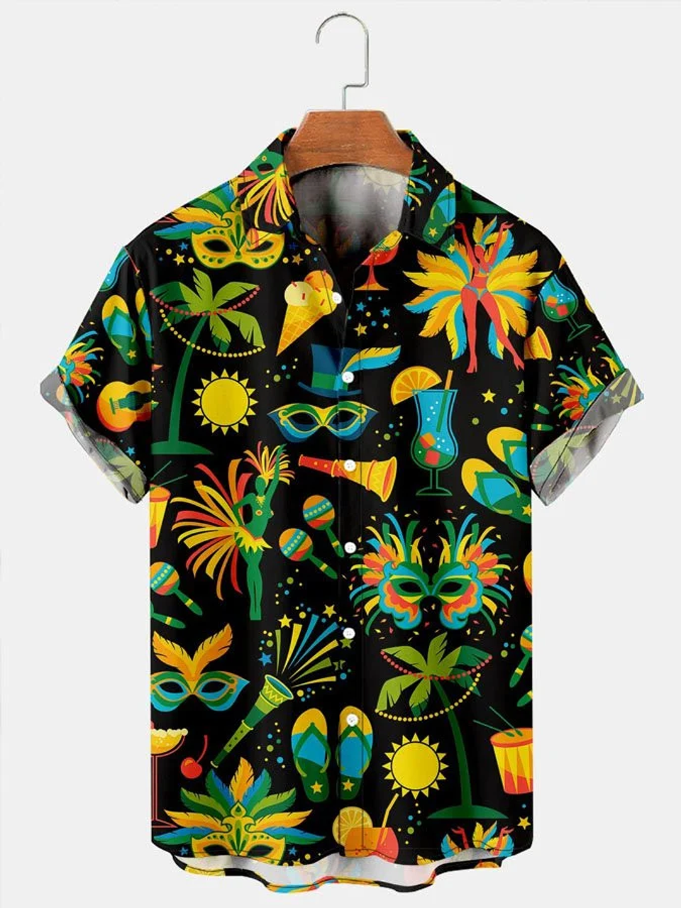 Men's Vintage Shirts Mardi Gras Graphic Casual Breathable Short Sleeve Hawaiian Shirt