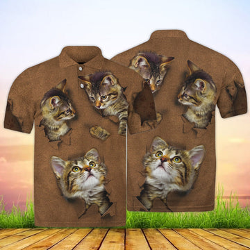 FUNSTUFFPRINT Cat Brown Polo Shirt Size S-5XL