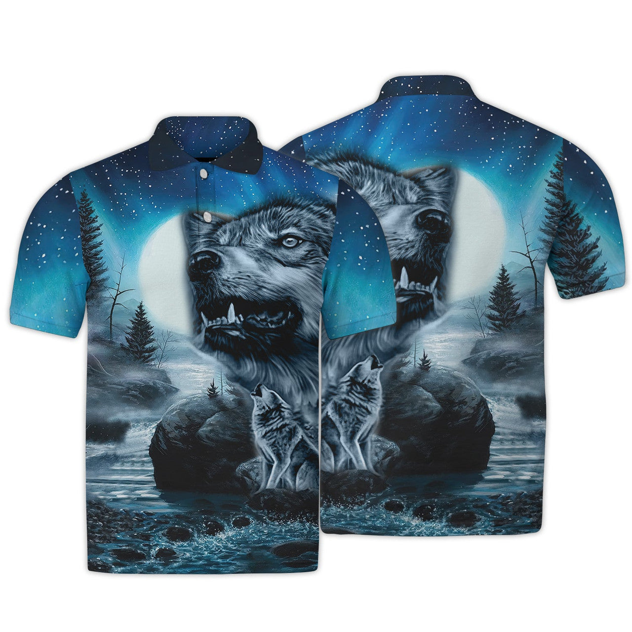 FUNSTUFFPRINT Wolf Colorful 3D All Over Print Polo Shirt Size S-5XL