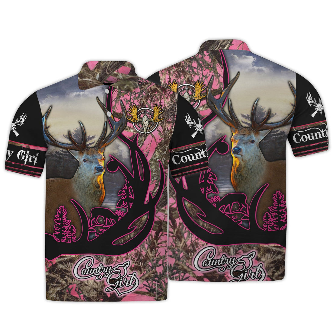 FUNSTUFFPRINT Hunting Pink Camo Country Girl Men'S Polo Shirt S-5XL