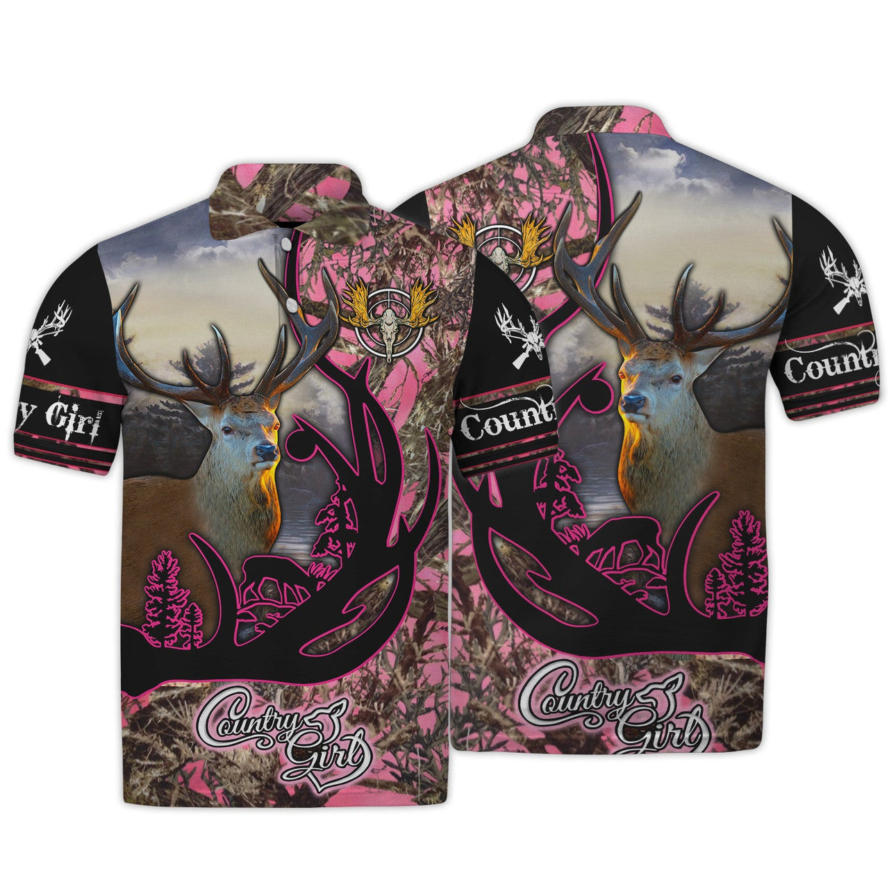FUNSTUFFPRINT Hunting Pink Camo Country Girl Men'S Polo Shirt S-5XL