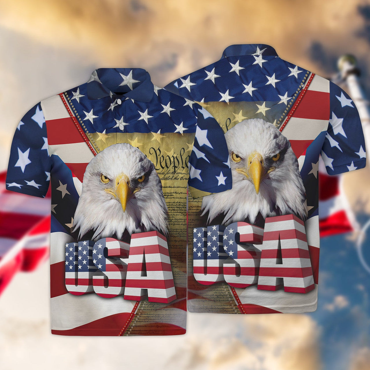 FUNSTUFFPRINT Eagle American - Independence Day Is Coming 3D Men Polo Shirt Size S-5XL