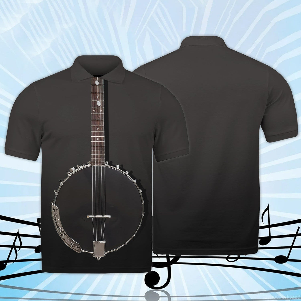 FUNSTUFFPRINT Guitar Banjo 3D All Over Print Polo Shirt Size S-5XL