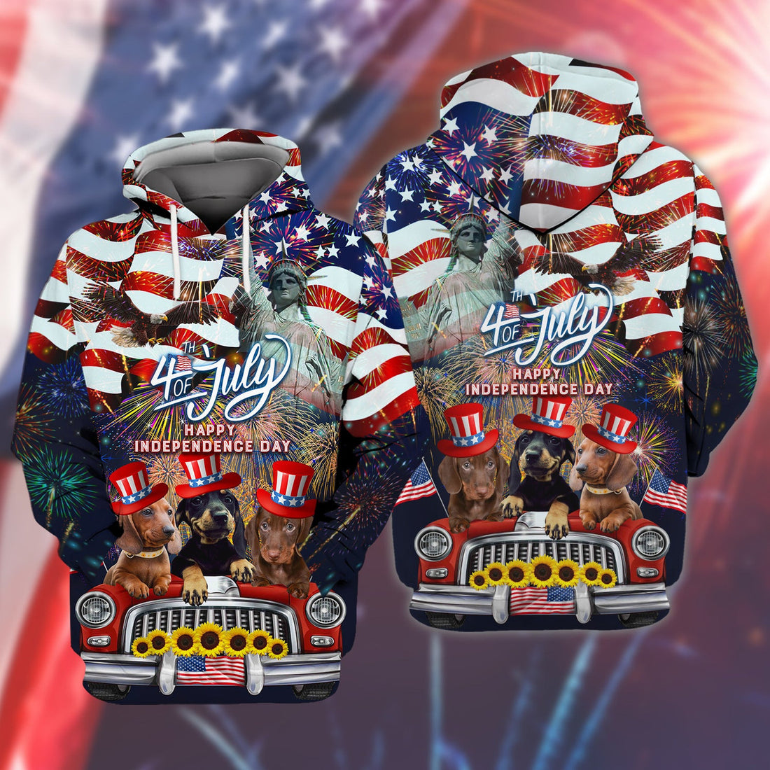 FUNSTUFFPRINT Dachshund American - Independence Day Is Coming 3D Hoodie and Zip Hoodie