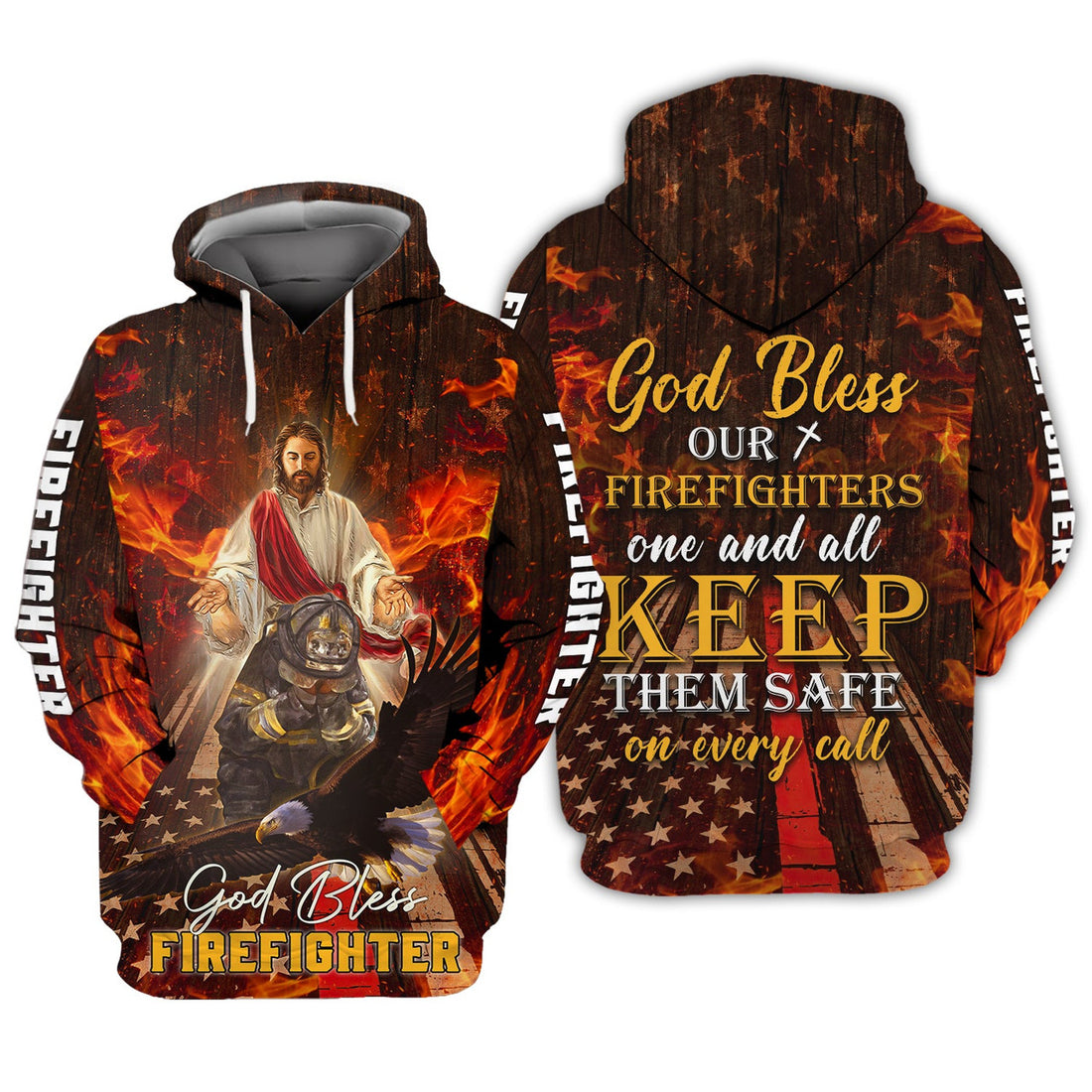 FUNSTUFFPRINT God Bless Firefighter, 3D Full Print 3D Hoodie and Zip Hoodie