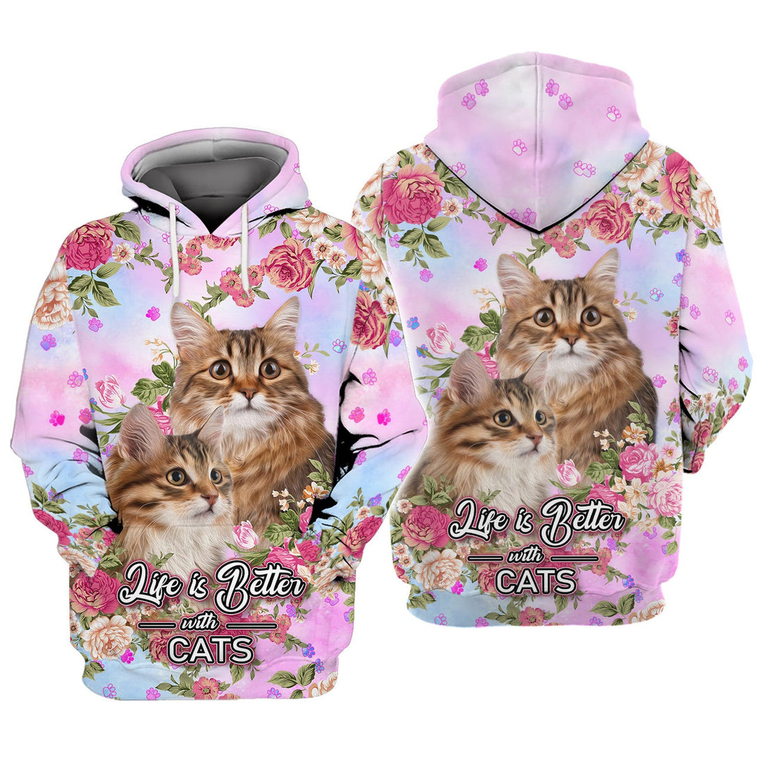 FUNSTUFFPRINT Life Is Better With Cats 3D Hoodie and Zip Hoodie