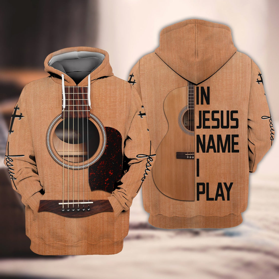 FUNSTUFFPRINT In Jesus Name I Play - Guitar 3D Hoodie and Zip Hoodie