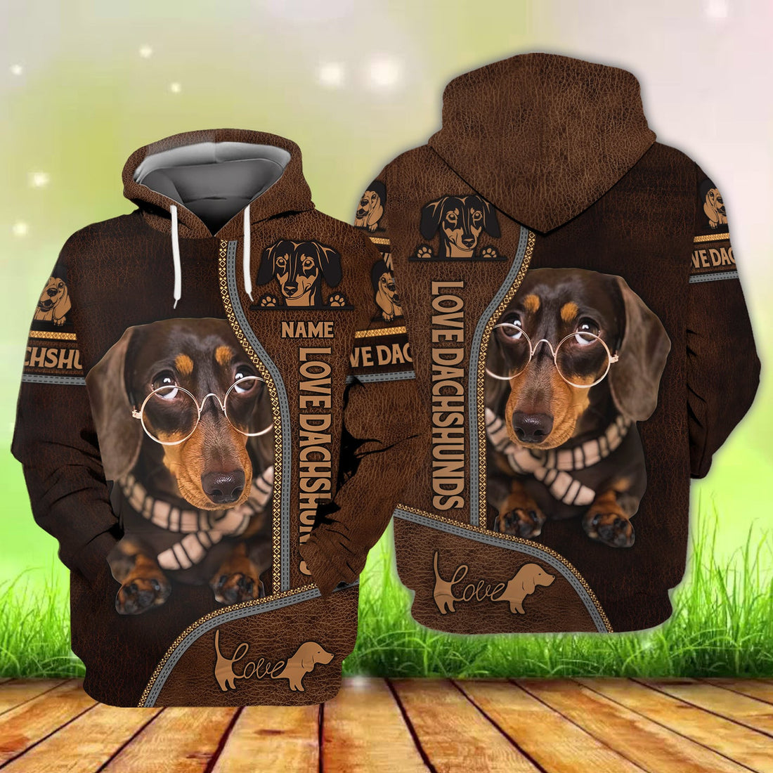 FUNSTUFFPRINT Love Dachshund - Personalized Name 3D Hoodie and Zip Hoodie